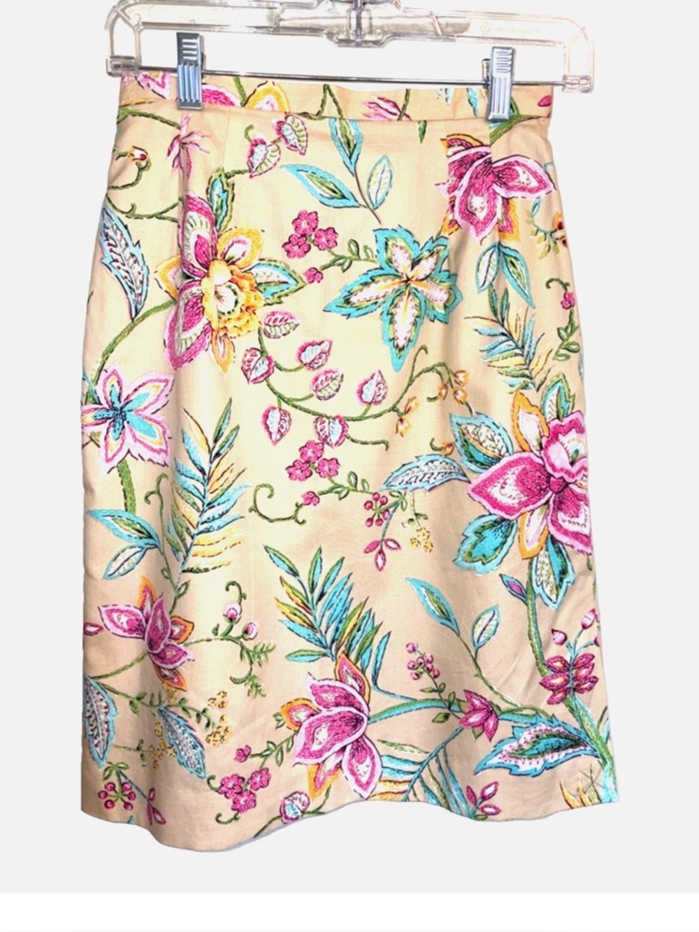 Talbots Petites 2P Floral Tropical Print A-Line Skirt Tan Teal Pink Summer
